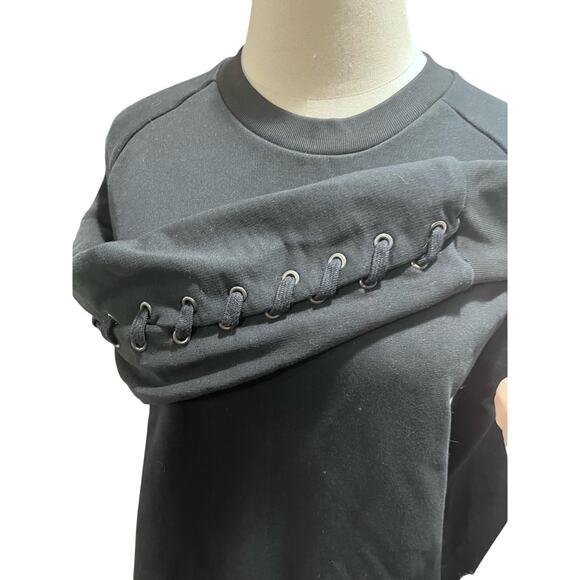 ALLSAINTS Yara Silver Grommet Laced Black Jersey Cotton Relaxed Sweatshirt med - Picture 7 of 11